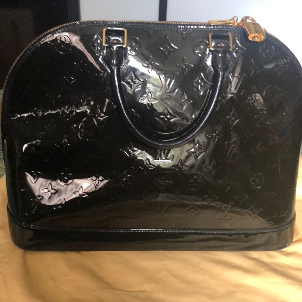 Louis Vuitton Alma GM Blue Patent Leather Handbag
